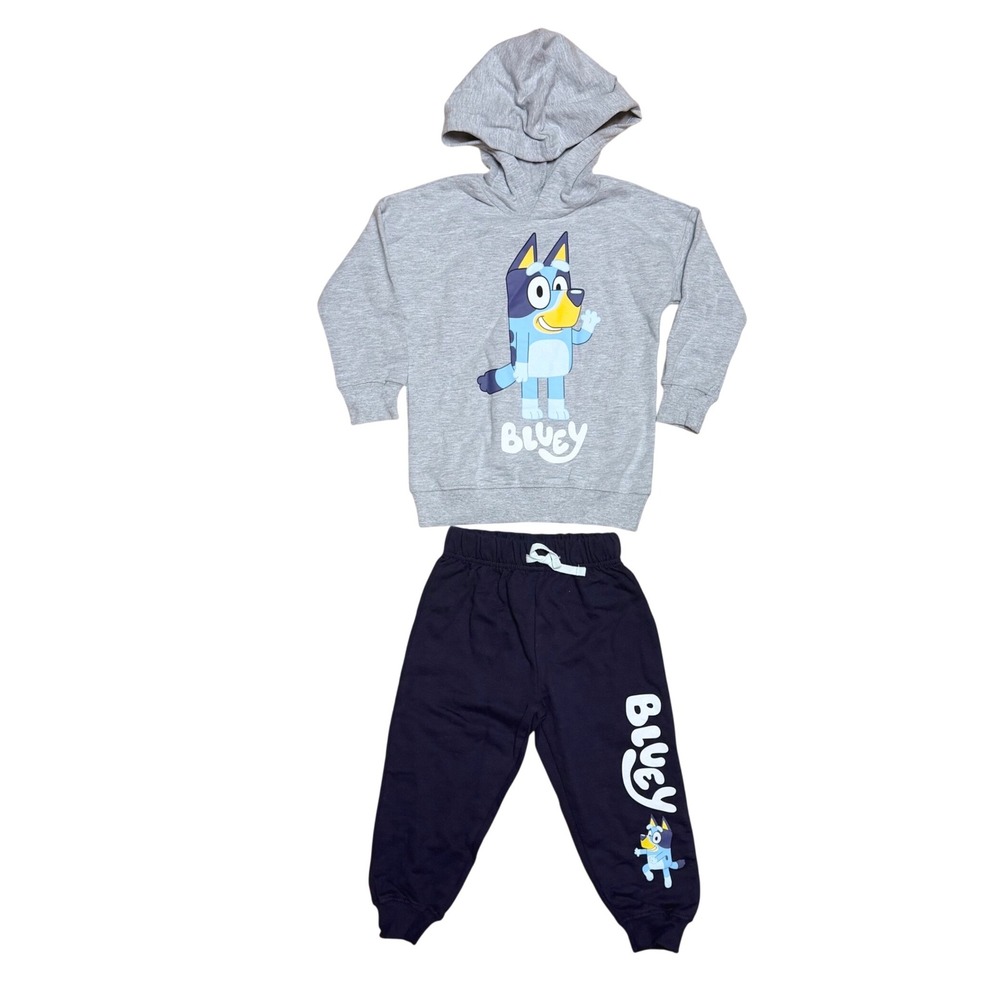 Bluey Hoodie and Joggers Set 2pc Grey Navy Blue Toddler Boy Girl 2T Preschool